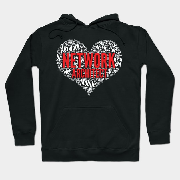 Network Architect Heart Shape Word Cloud Design design Hoodie by theodoros20